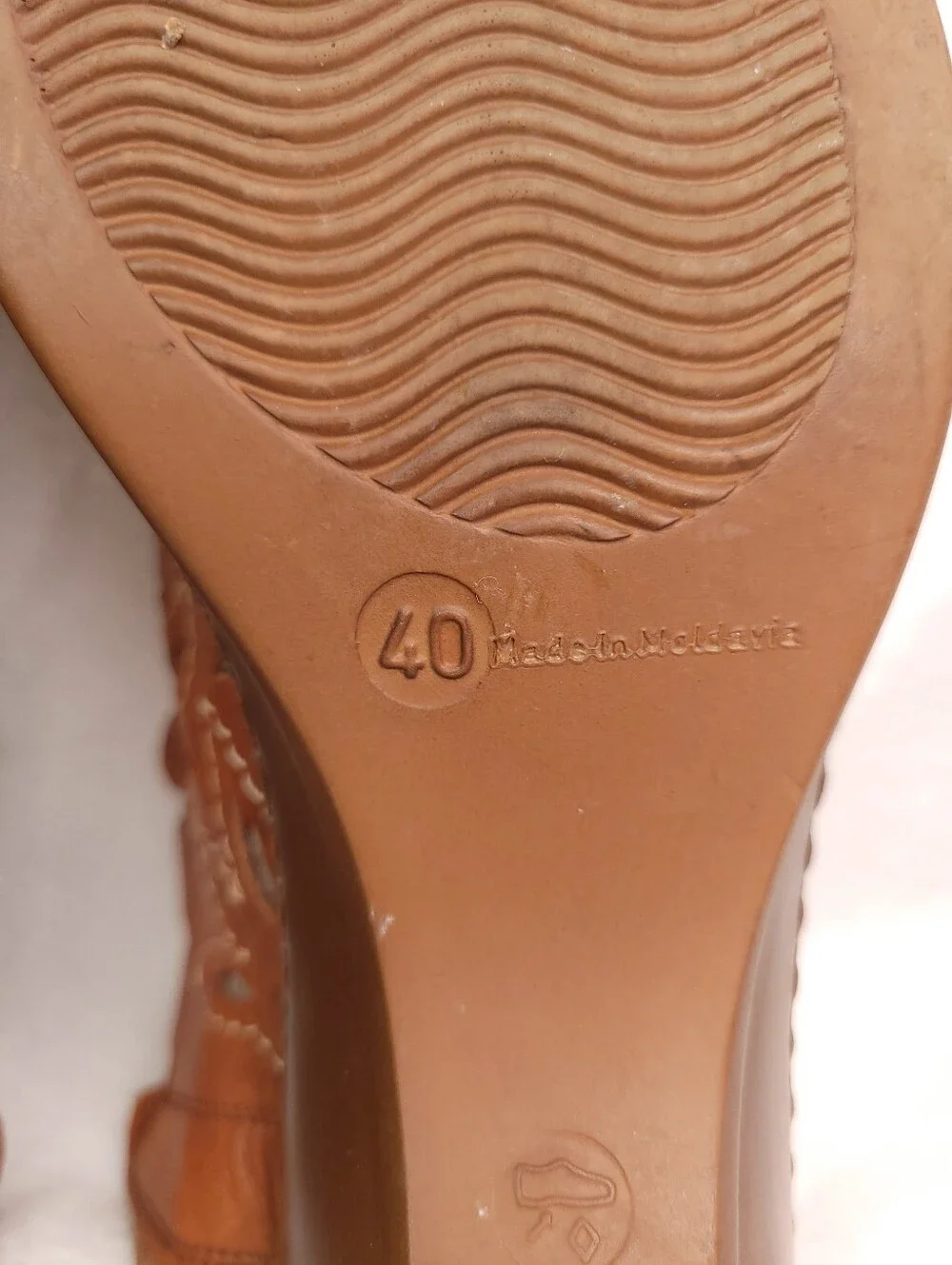 Rieker Antistress Perforated Leather Slingback Shoes Brown EU 40 US 8.5